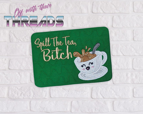 DIGITAL DOWNLOAD Spill The Tea MATURE Quilted Mug Rug Snack Mat Set 4 SIZES INCLUDED Coaster