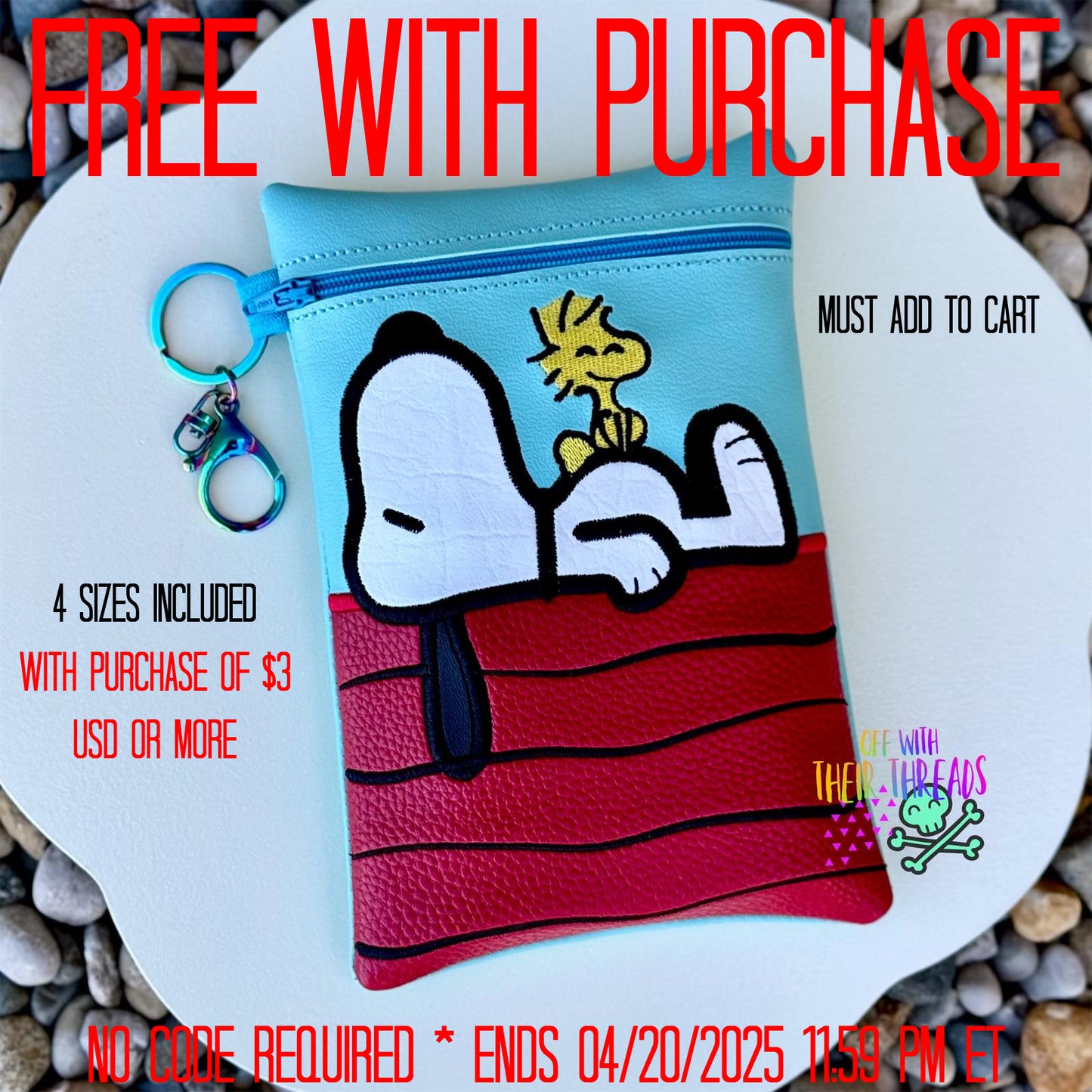DIGITAL DOWNLOAD Applique Snoopy Zipper Bag Lined and Unlined