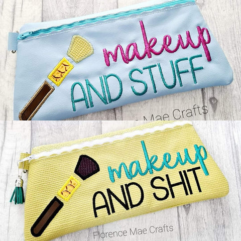 DIGITAL DOWNLOAD Makeup and Stuff Skinny Clutch Set of Three and Two Versions Applique