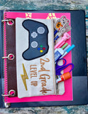 DIGITAL DOWNLOAD ITH Pencil Pouch Second Grade Level Up Applique Binder Bag 4 Sizes Included