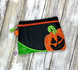 DIGITAL DOWNLOAD Applique Jack O Lantern Clutch Zippered Bag