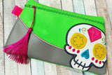 DIGITAL DOWNLOAD Applique Sugar Skull Clutch Zippered Bag