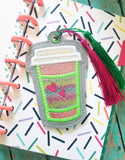DIGITAL DOWNLOAD Applique Coffee Cup Set Snap Tab Bookmark Eyelet Charm
