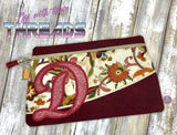 DIGITAL DOWNLOAD Letter D Clutch Applique Zipper Bag Lined and Unlined Alphabet