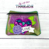 DIGITAL DOWNLOAD Tattoo Heart Clutch Applique Zipper Bag Lined and Unlined