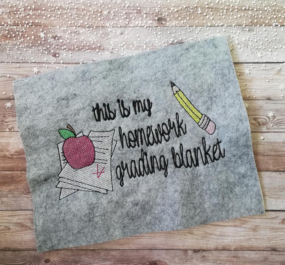 DIGITAL DOWNLOAD 3 Sizes Homework Grading Blanket Embroidery Design