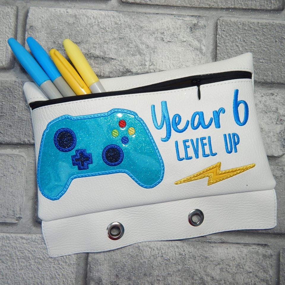 DIGITAL DOWNLOAD ITH Pencil Pouch Year Six Level Up Applique Binder Bag 4 Sizes Included