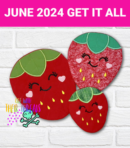 DIGITAL DOWNLOAD Applique Strawberry Mug Rug Set 3 SIZES INCLUDED JUNE 2024 MYSTERY BUNDLE