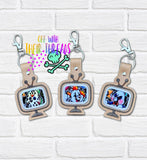 DIGITAL DOWNLOAD Applique Retro Television Snap Tab Key Chain