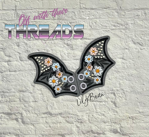 DIGITAL DOWNLOAD Floral Goth Bat Wings SATIN AND BEAN STITCH EYELET OPTIONS INCLUDED