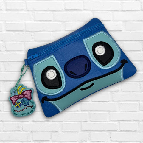 DIGITAL DOWNLOAD Applique Blue Alien Clutch and Charm Zipper Bag Lined and Unlined