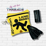 DIGITAL DOWNLOAD 5x5 Applique Caution Land Mines Poo Bag Zippered Bag and 4x4 Stand Alone