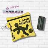 DIGITAL DOWNLOAD 5x5 Applique Caution Land Mines Poo Bag Zippered Bag and 4x4 Stand Alone