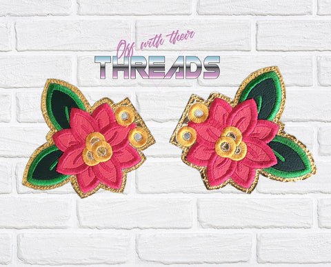 DIGITAL DOWNLOAD Applique Poinsettia Shoe Wings SATIN AND BEAN STITCH EYELET OPTIONS INCLUDED