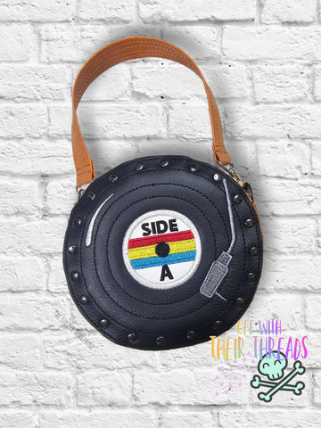 DIGITAL DOWNLOAD Applique Vinyl Record Panel Add On For ITH Round Rivet Bag 4 SIZES INCLUDED