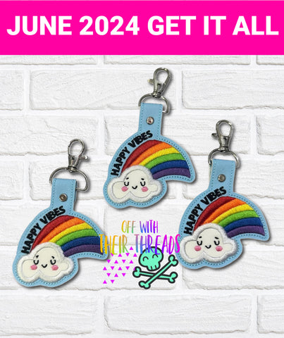 DIGITAL DOWNLOAD Applique Happy Vibes Rainbow Key Chain Snap Tab