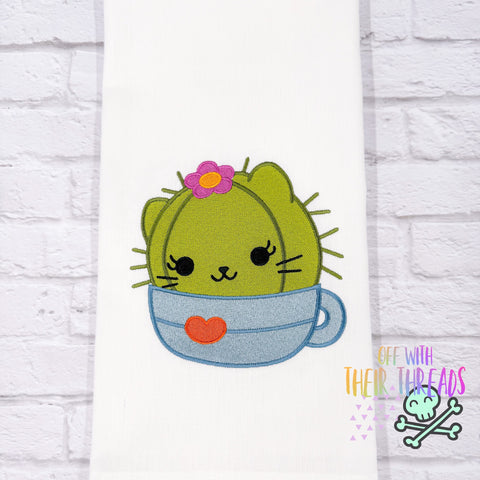 DIGITAL DOWNLOAD Girl Kitty Cactus Embroidery Design 5 SIZES INCLUDED Applique, Sketch and Full Fill Options Included