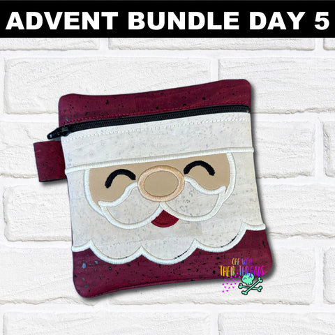 DIGITAL DOWNLOAD Applique Santa Zipper Bag Set 5 SIZES INCLUDED