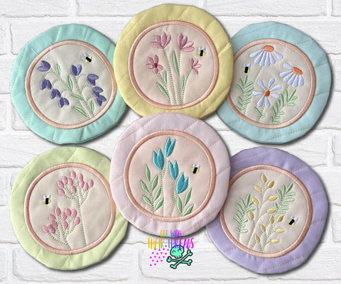DIGITAL DOWNLOAD Applique Wildflower Quilted Coaster Bundle 2 SIZES INCLUDED ENVELOPE