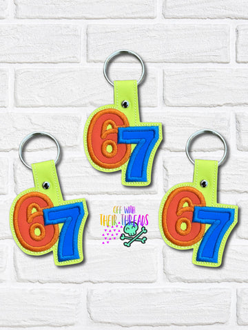 DIGITAL DOWNLOAD Applique Six Seven 6 7 Snap Tab Keychain