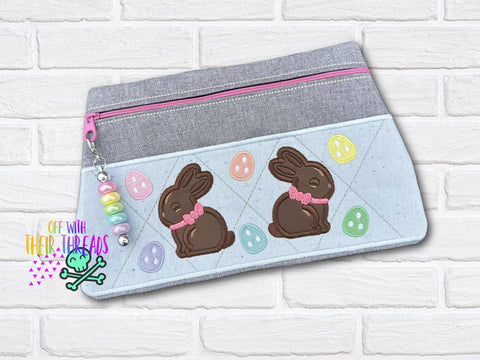 DIGITAL DOWNLOAD Applique Easter Bunny Clutch Applique Zipper Bag Lined and Unlined