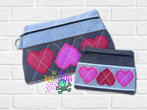 DIGITAL DOWNLOAD Applique Argyle Heart Clutch Applique Zipper Bag Lined and Unlined