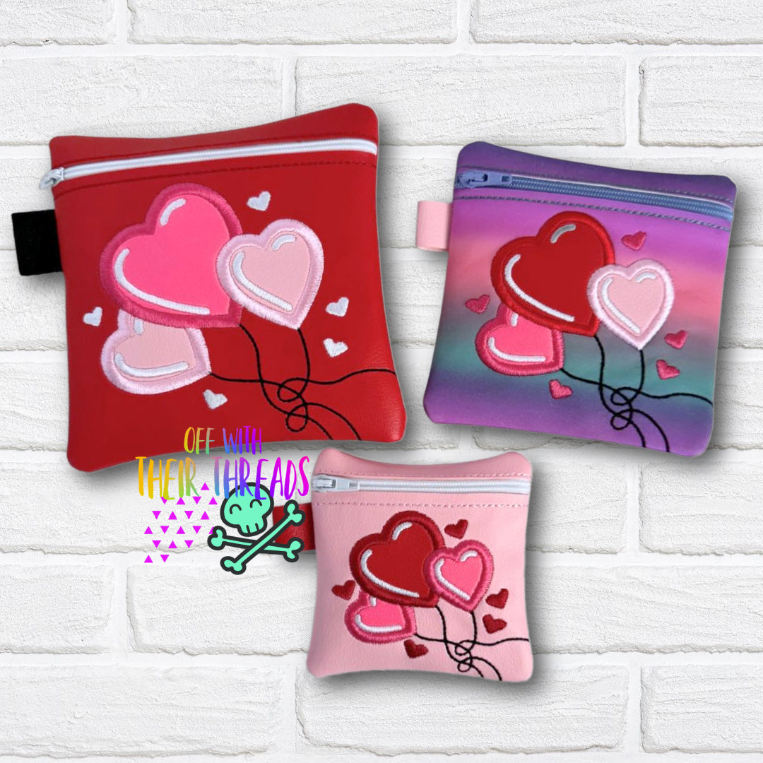 DIGITAL DOWNLOAD Applique Balloon Heart Zipper Bag Set Lined and Unlined 3 SIZES INCLUDED