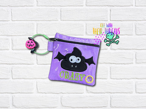 DIGITAL DOWNLOAD 5x5 Applique Bat Shit Crazy Dog Poo Bag Holder Halloween