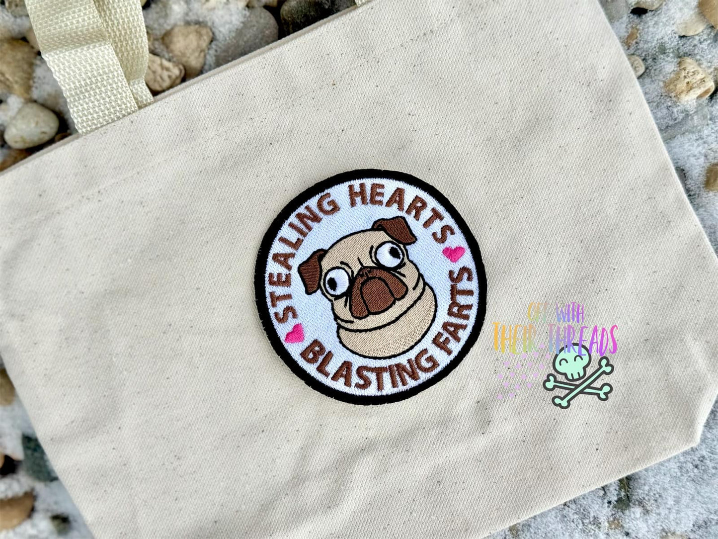 DIGITAL DOWNLOAD Stealing Hearts Blasting Farts Pug Patch 3 SIZES INCLUDED