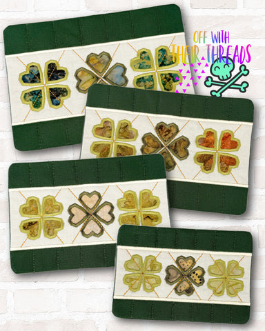 DIGITAL DOWNLOAD Applique Argyle Clover Mug Rug Set 5 SIZES INCLUDED ENVELOPE AND TURN HOLE OPTIONS