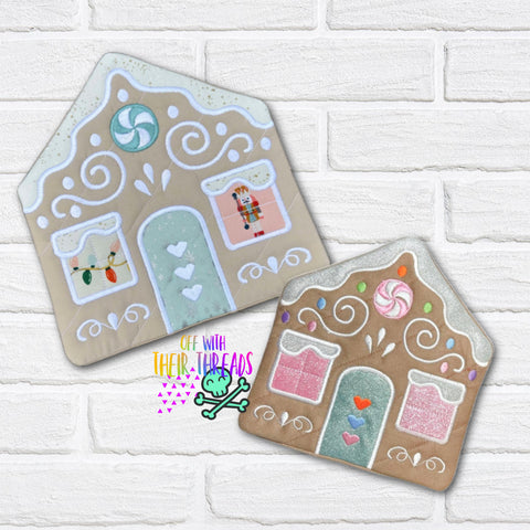 DIGITAL DOWNLOAD Applique Gingerbread House Quilted Mug Rug Snack Mat Coaster Set 5 SIZES INCLUDED ENVELOPE AND TURN HOLE OPTION