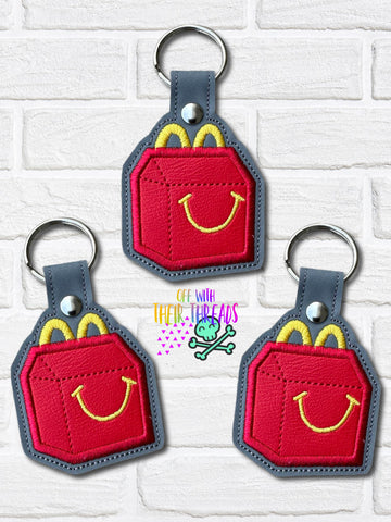 DIGITAL DOWNLOAD Applique Happy Meal Snap Tab Keychain