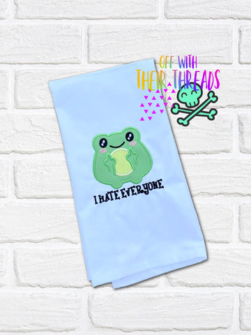 DIGITAL DOWNLOAD Applique I Hate Everyone Frog 4 SIZES INCLUDED