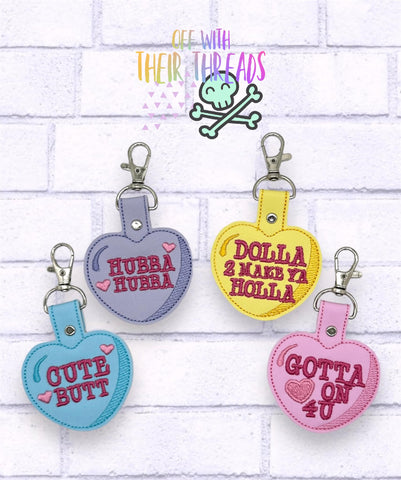 DIGITAL DOWNLOAD Conversation Heart Snap Tab Key Chain Set 4 DESIGNS INCLUDED