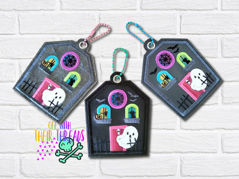 DIGITAL DOWNLOAD Applique Haunted House Bag Tag Bookmark Ornament