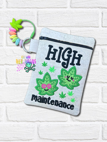 DIGITAL DOWNLOAD Applique High Maintenance Zipper Bag Lined and Unlined
