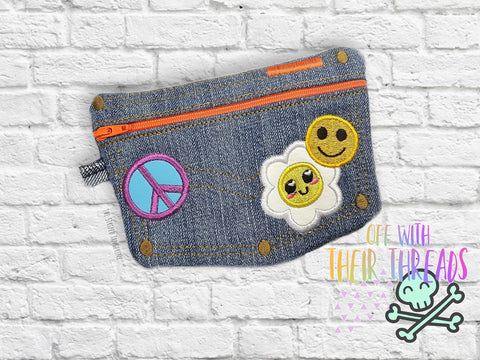 DIGITAL DOWNLOAD Applique Hippy Patch Denim Pocket Clutch Zipper Bag Lined and Unlined