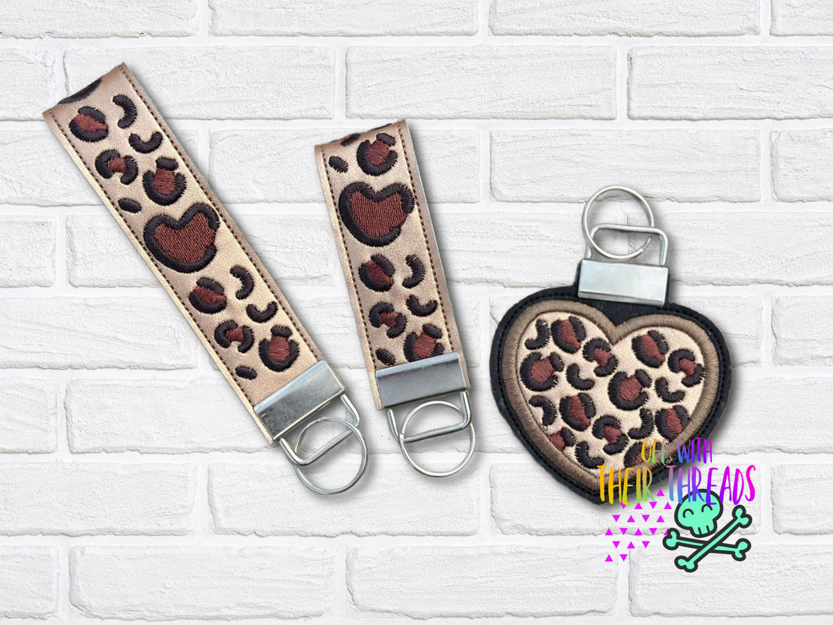 DIGITAL DOWNLOAD Applique Leopard Heart Key Fob Set 3 SIZES INCLUDED ...