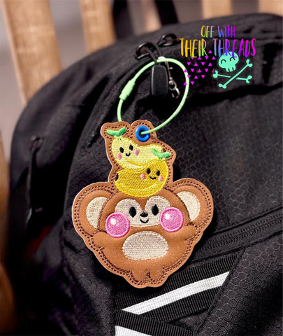 Adorable Banana Monkey Bag Tag Bookmark Ornament Embroidery Design