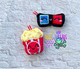 DIGITAL DOWNLOAD Applique Movie Night Buddies Squishy Key Chain Set Popcorn 3D Glasses