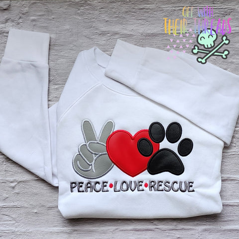 DIGITAL DOWNLOAD Applique Peace Love Rescue 4 SIZES INCLUDED APRIL 2024 MYSTERY