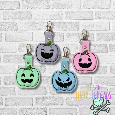 Cute Pumpkin Kack O Lantern Snap Tab Keychain Set Embroidery Design