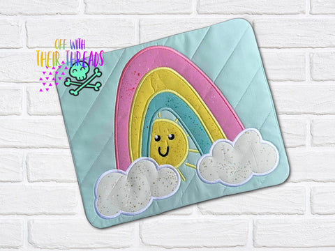 DIGITAL DOWNLOAD Applique Rainbow Quilted Mug Rug Snack Mat Coaster Set 5 SIZES INCLUDED ENVELOPE AND TURN HOLE