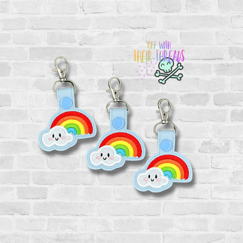 Adorable rainbow snap tab keychain embroidery design