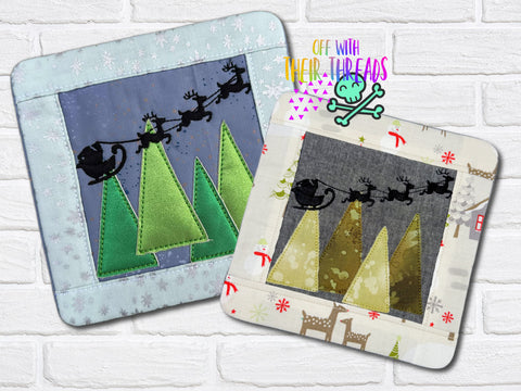 DIGITAL DOWNLOAD Applique Santa's Sleigh Ride Quilted Mug Rug Snack Mat Set 5 SIZES INCLUDED ENVELOPE STYLE