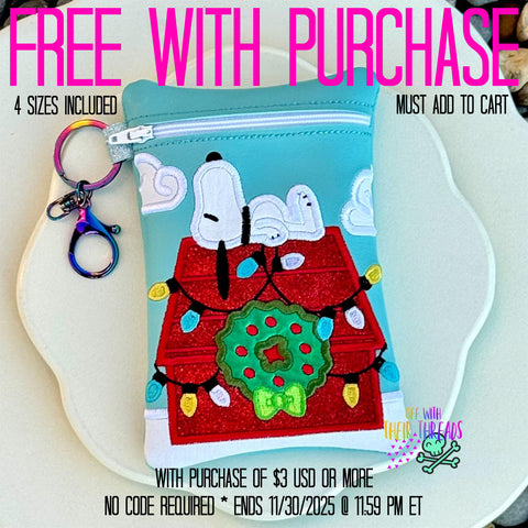 DIGITAL DOWNLOAD Applique Snoopy Holiday House Zipper Bag Lined and Unlined