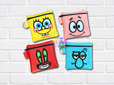 DIGITAL DOWNLOAD Applique Sponge And Friends Zipper Bag Set Lined and Unlined 3 SIZES ICLUDED 4 DESIGNS