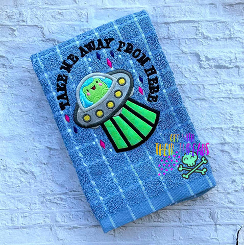 DIGITAL DOWNLOAD Applique Take Me Away UFO Frog 4 SIZES INCLUDED