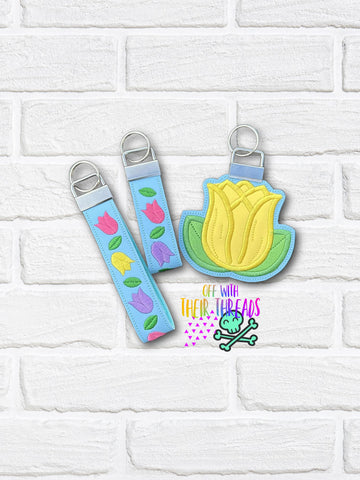 DIGITAL DOWNLOAD Applique Tulip Key Fob Set 3 SIZES INCLUDED