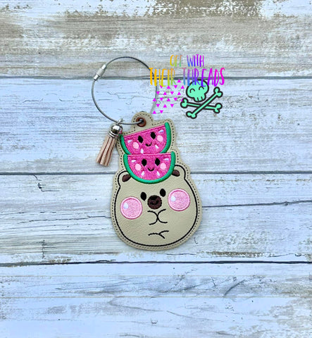 Adorable Watermelon Bear Bag Tag Bookmark Ornament Embroidery Design